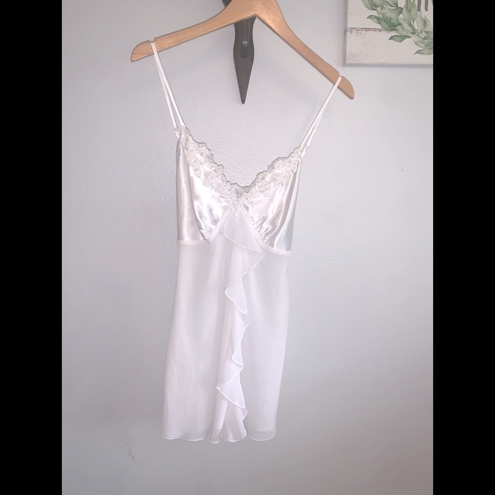 Vintage California Dynasty White Silk beaded slip